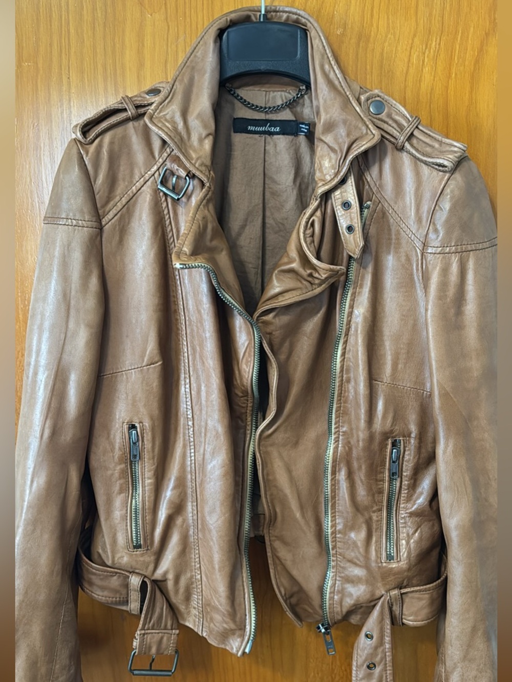 Muubaa Black Lamb Leather Moto Biker Jacket Women’s Size 4